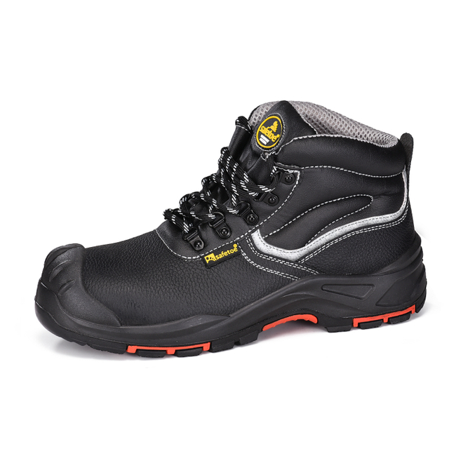 Botas de seguridad de punta de acero resistente al aceite de cuero de vaca negra para hombres M-8520
