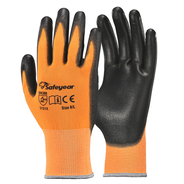 Guantes de trabajo pesado con recubrimiento de PU PN8003 Naranja