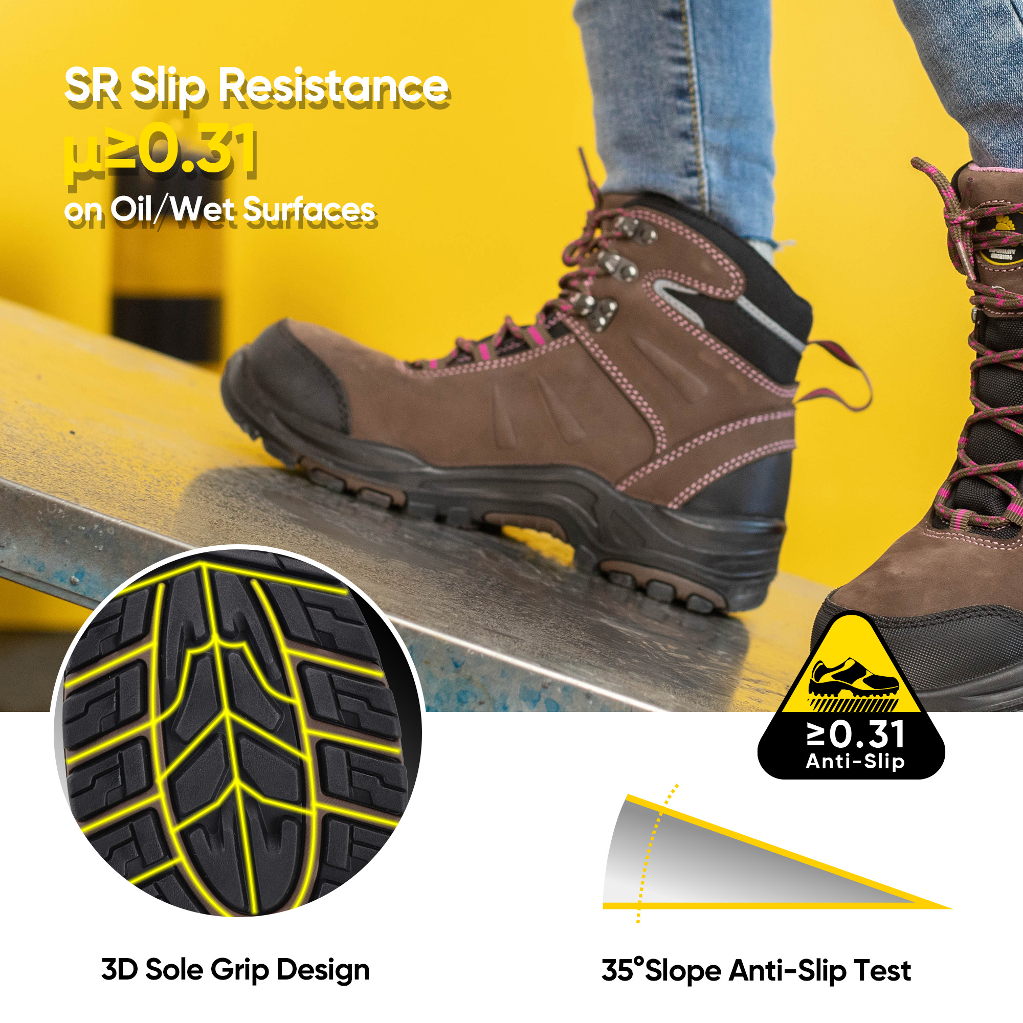 Botas de trabajo para mujeres resistentes a las impermeables y resbalones con punta de acero M-8553