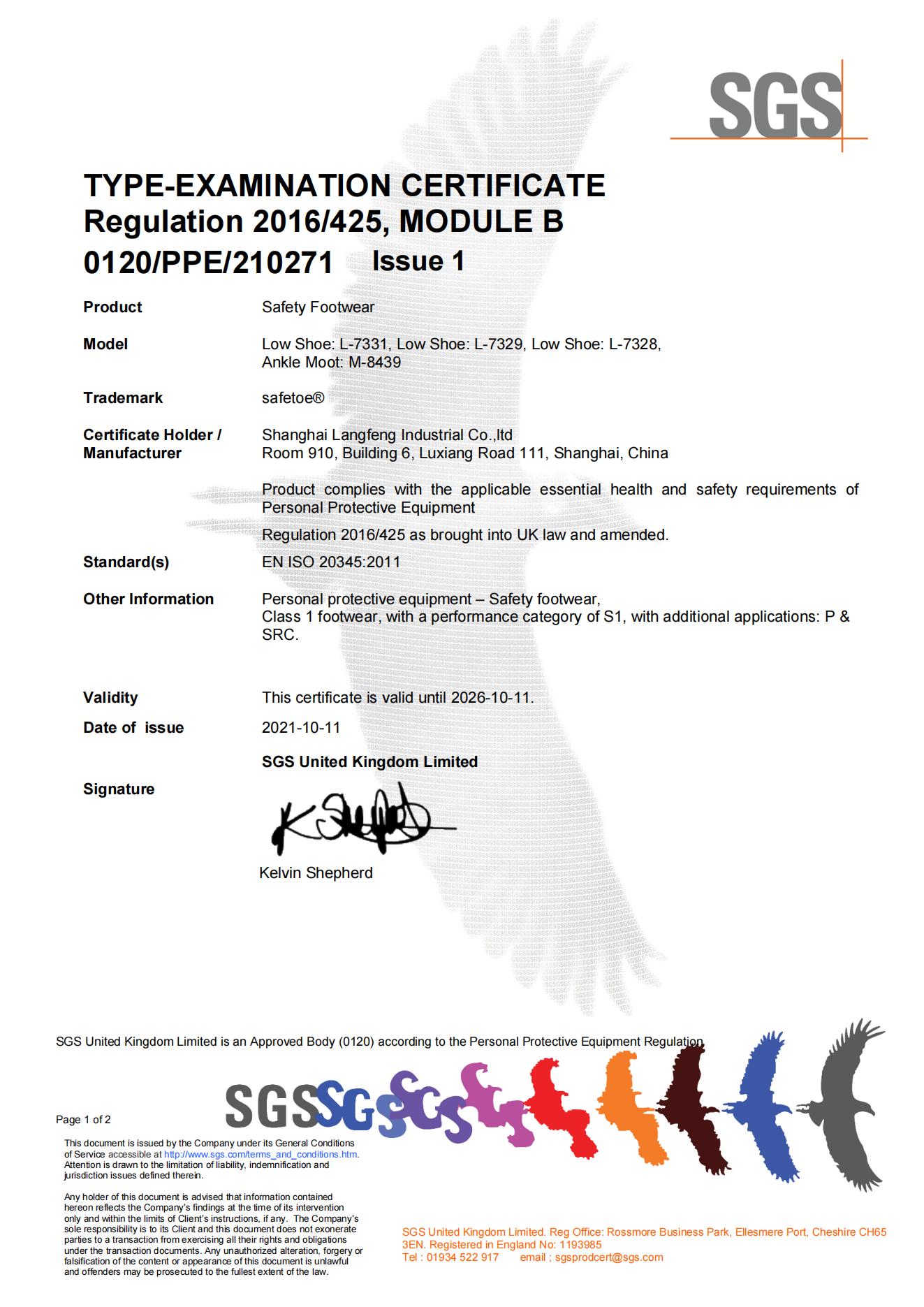 Safetoe L-7331 Certificado UKCA para calzado de seguridad