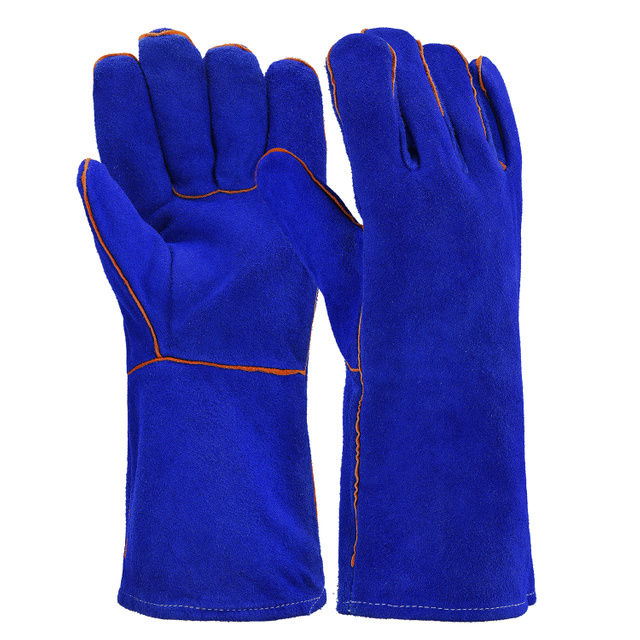 Guantes de trabajo de cuero para soldador S-H24 Azul