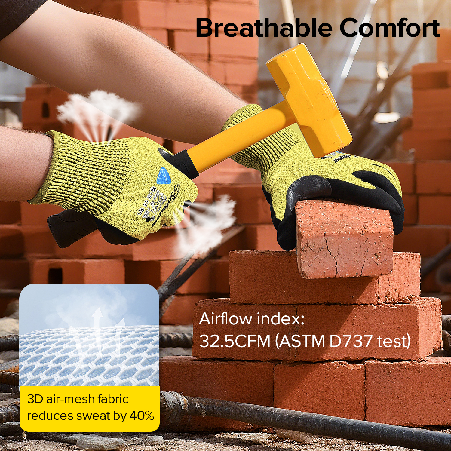 Guantes de trabajo de seguridad resistentes a cortes PD8045 Amarillo