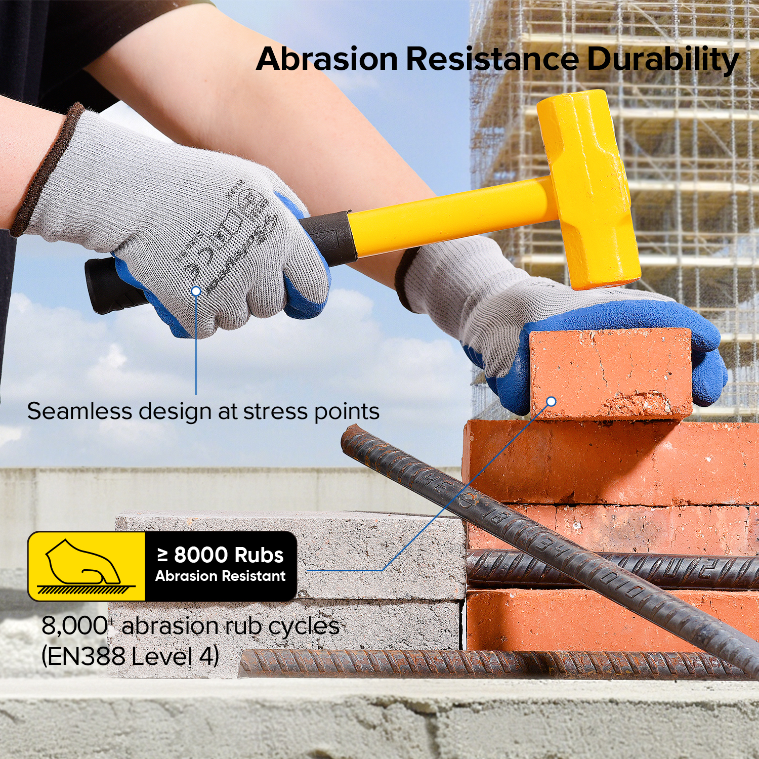 Guantes de trabajo de seguridad recubiertos de látex LY-3013 Azul