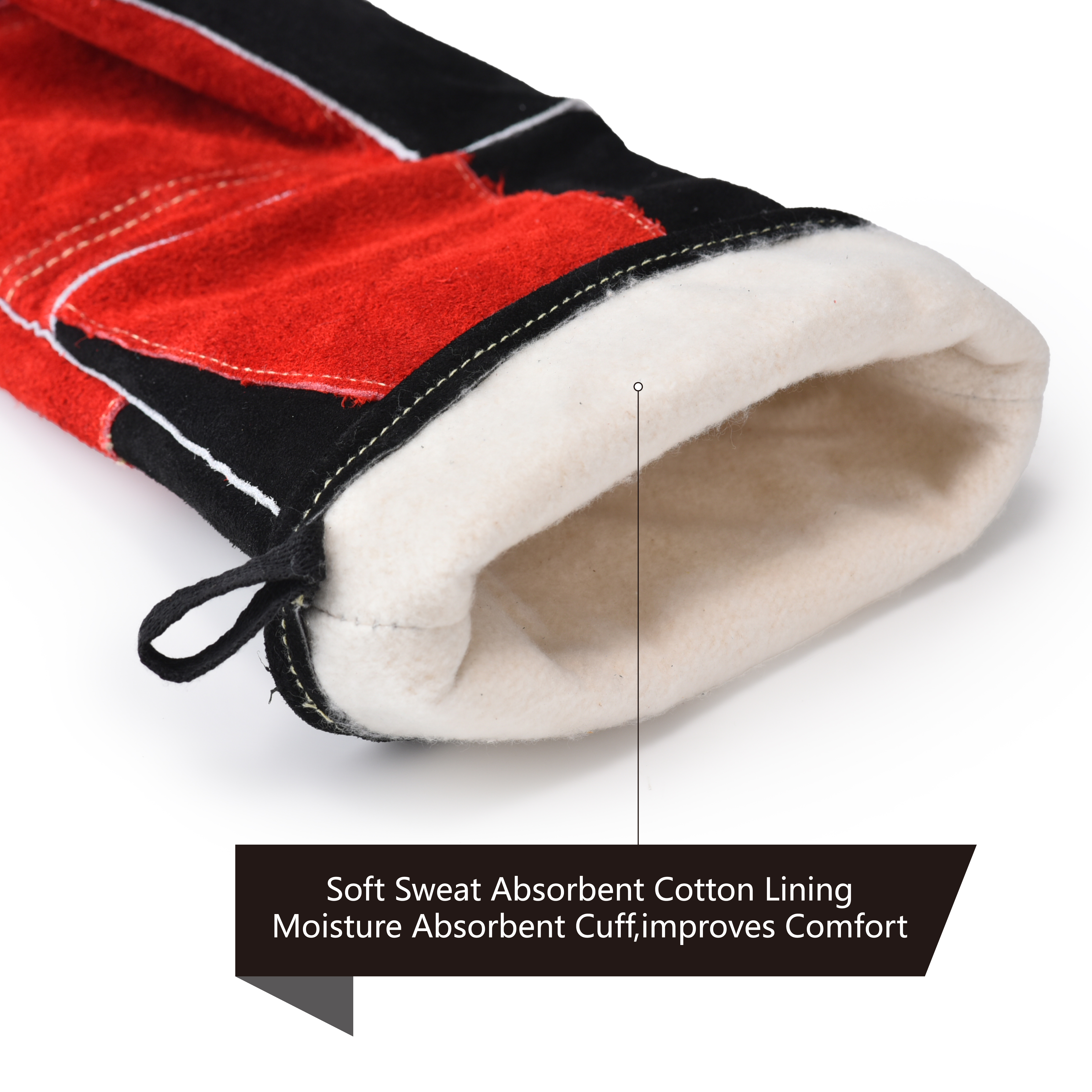  Guantes de cuero Guantes de soldadura resistentes al calor FL-1023 Negro y rojo