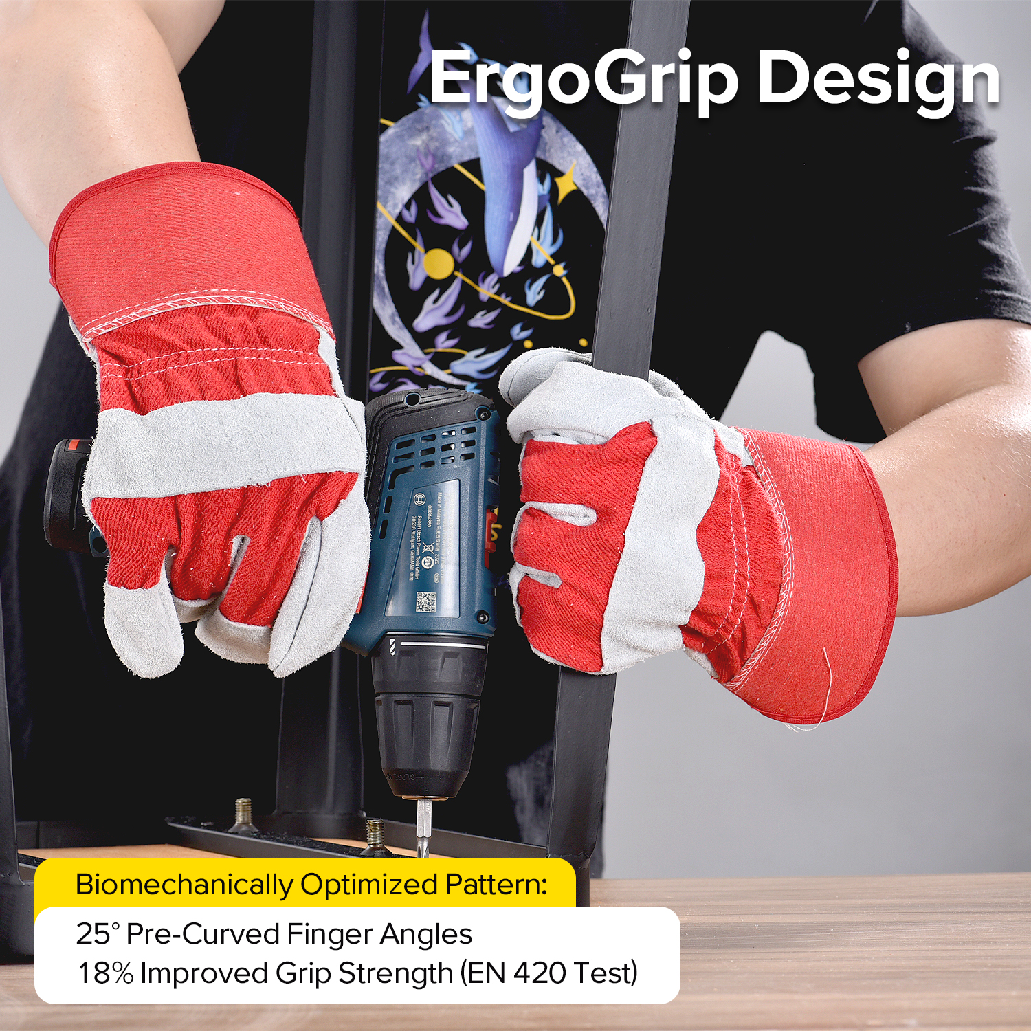  Guantes de seguridad de cuero Guantes de mecánico de trabajo Cuero FL-1015 Rojo