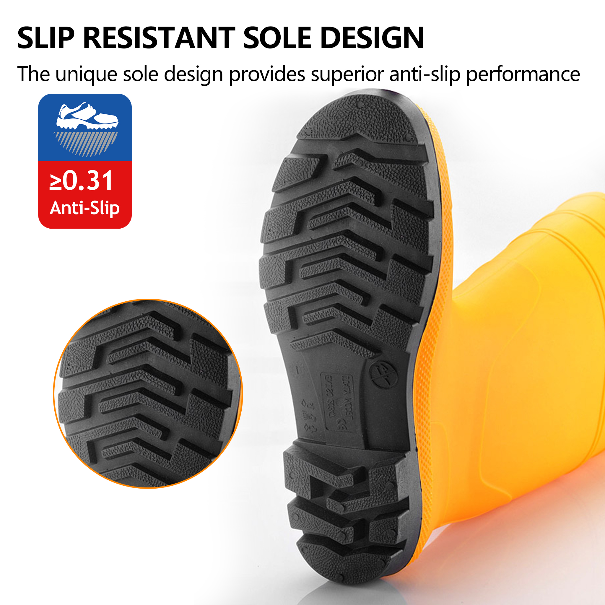 Botas de agua ocupacionales: botas de lluvia impermeables de PVC para uso en exteriores y limpieza, color amarillo