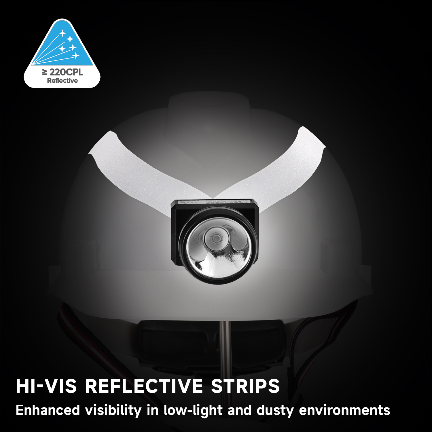 Casco de seguridad subterráneo con faro y tiras reflectantes