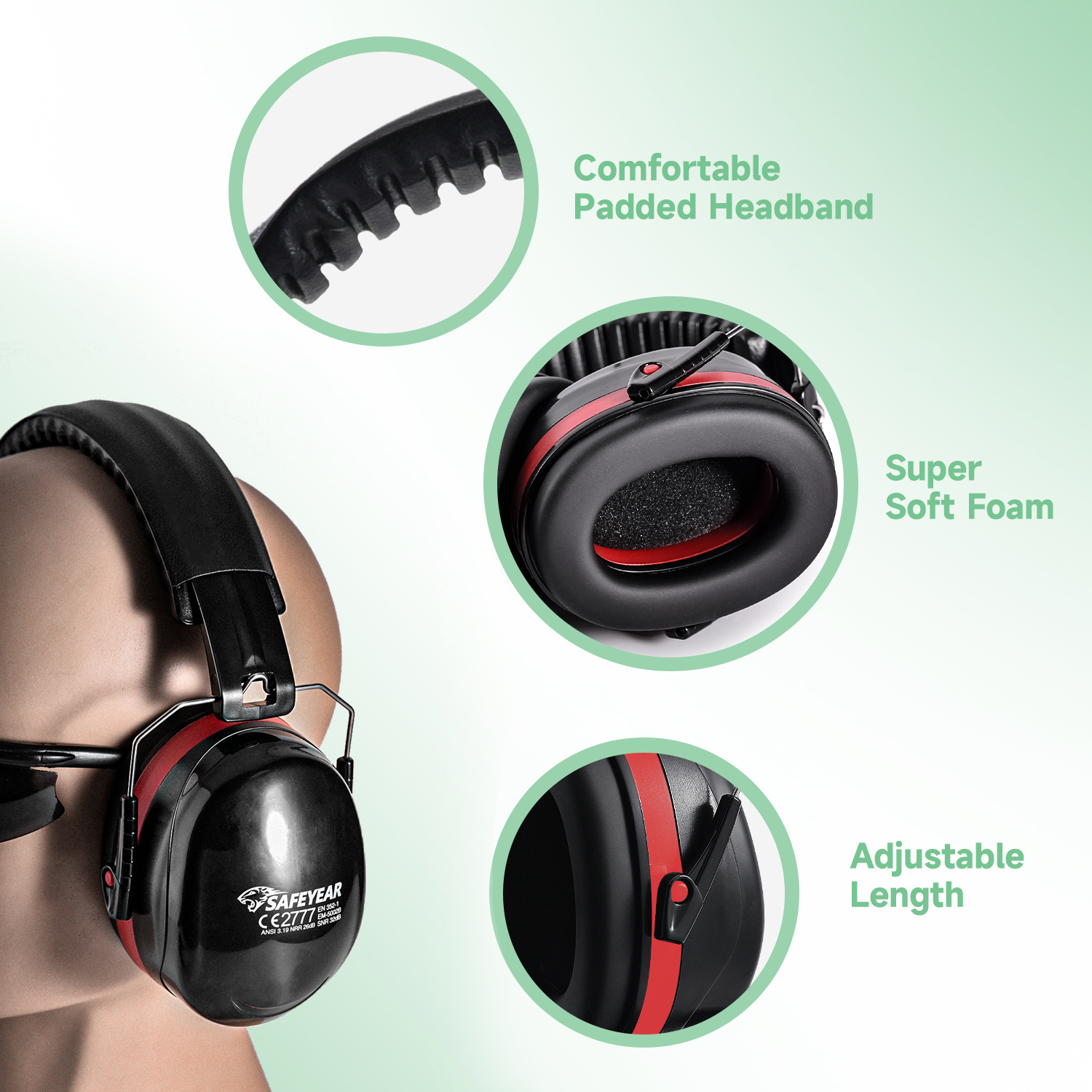 Listo Stock ABS Protective Ear Muffs EM-5002 Rojo