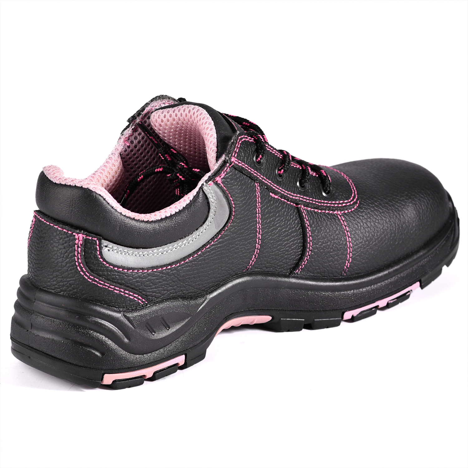 Zapatos de trabajo de seguridad negros planos con punta de acero para mujer 
