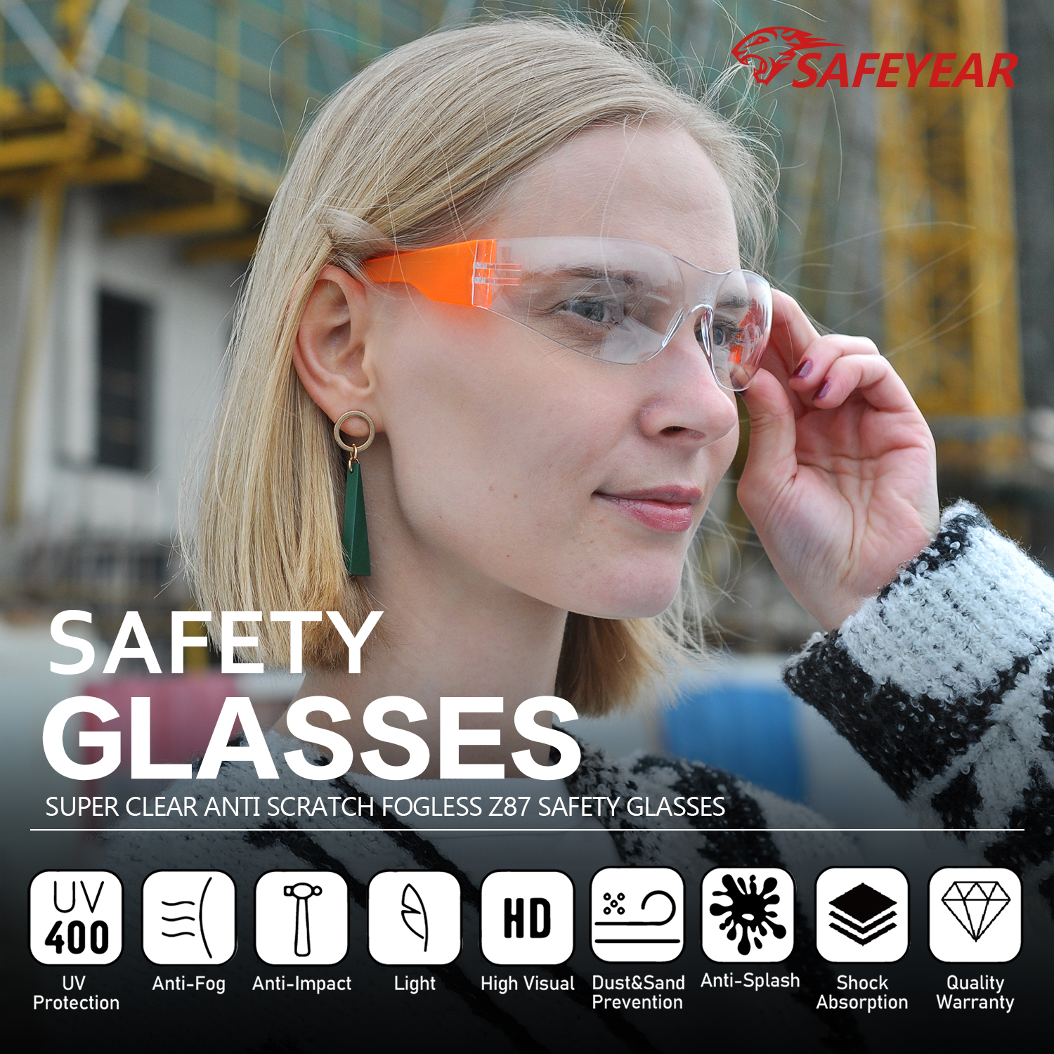 Gafas de seguridad de protección para los ojos SG001 Naranja
