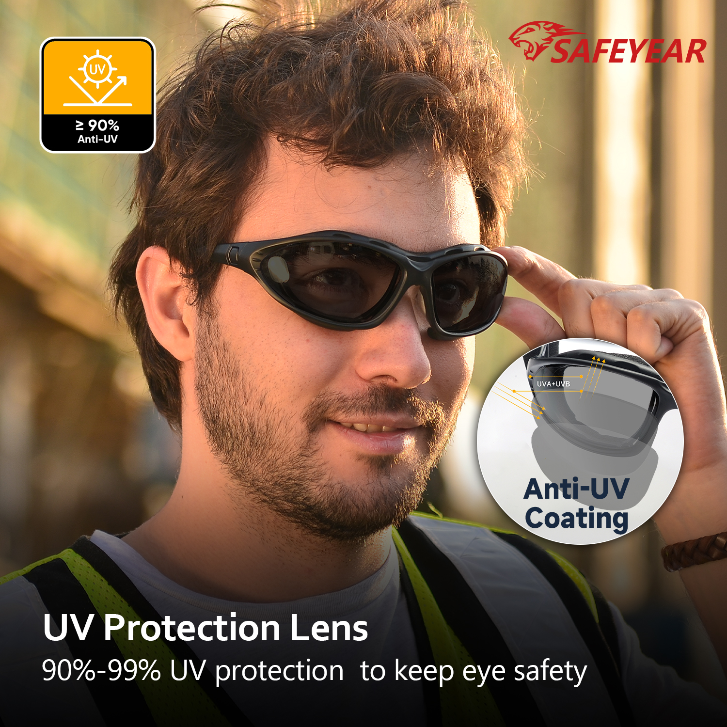 Gafas de sol de seguridad de lente negra SG002 Negro