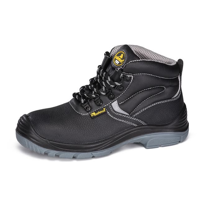 Botas de seguridad con punta de acero resistentes al aceite de cuero de vaca negro para hombres M-8520