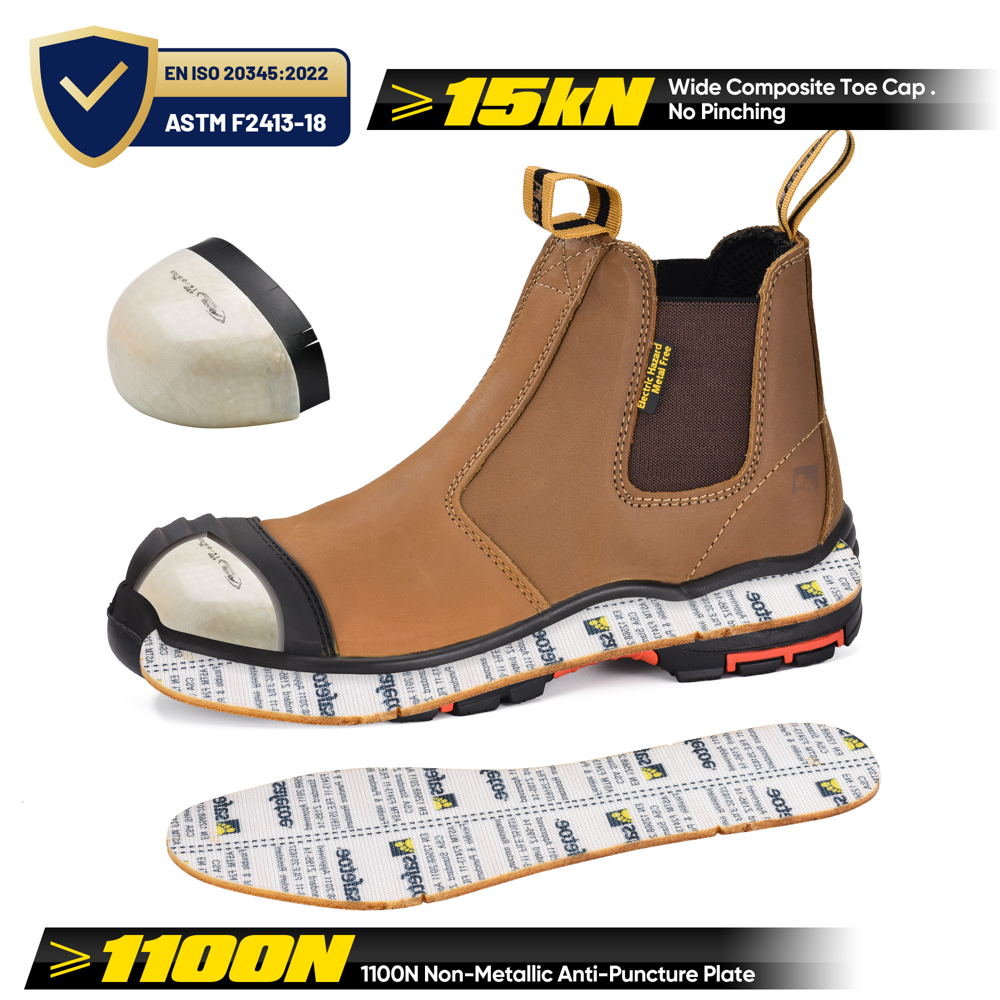 Slip On Aislamiento Eléctrico Botas de seguridad de trabajo con punta de acero de goma de acero