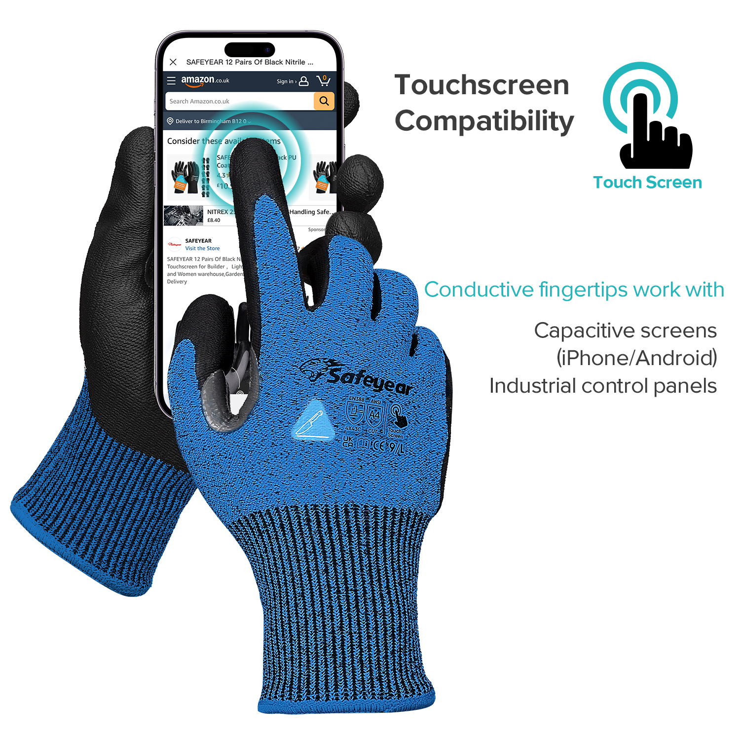 Guantes de trabajo de construcción Guantes de trabajo de seguridad resistentes a cortes PD8045 Azul