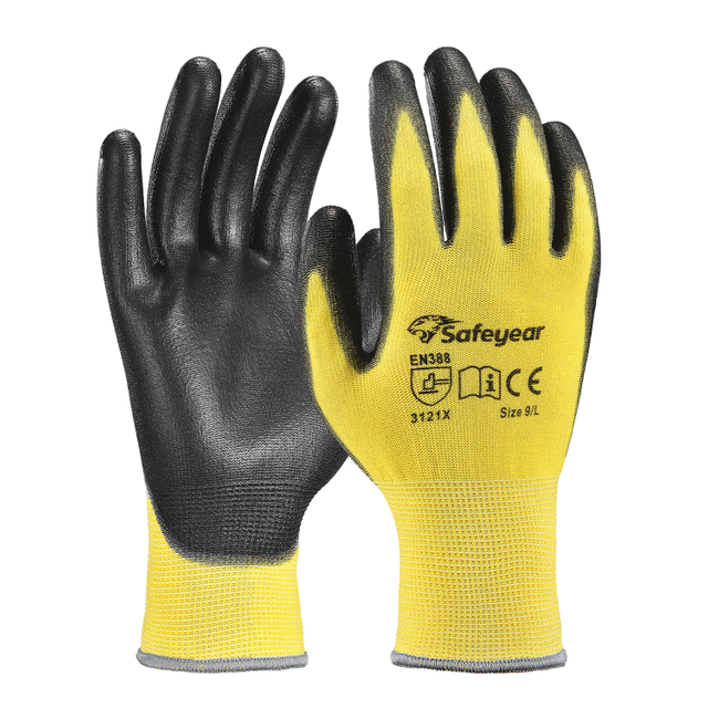 Guantes de trabajo de servicio pesado con recubierto PU PN8003 Amarillo
