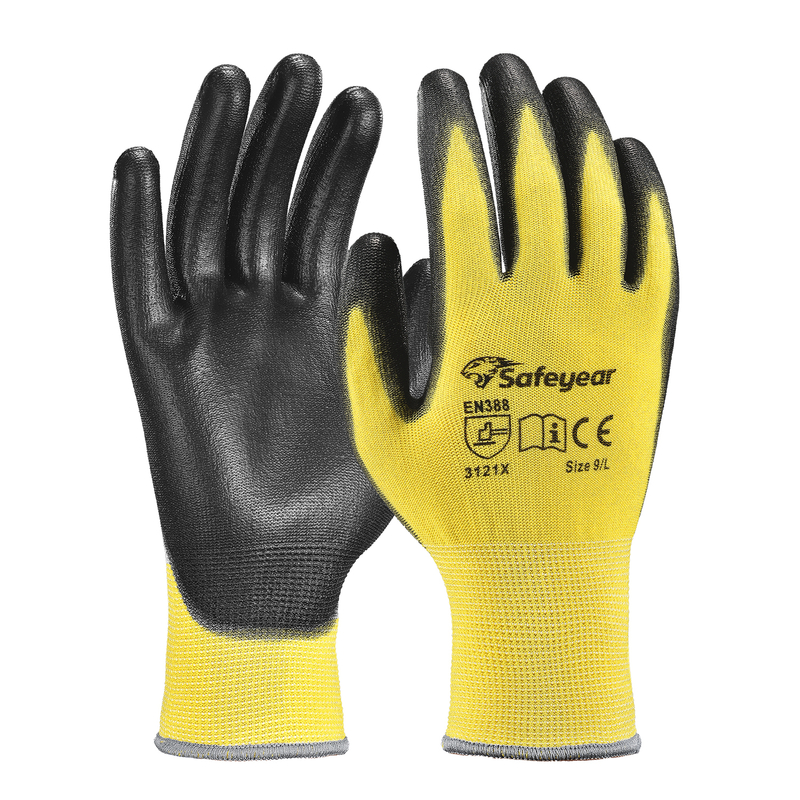 Guantes de trabajo resistentes recubiertos de PU PN8003 Amarillo
