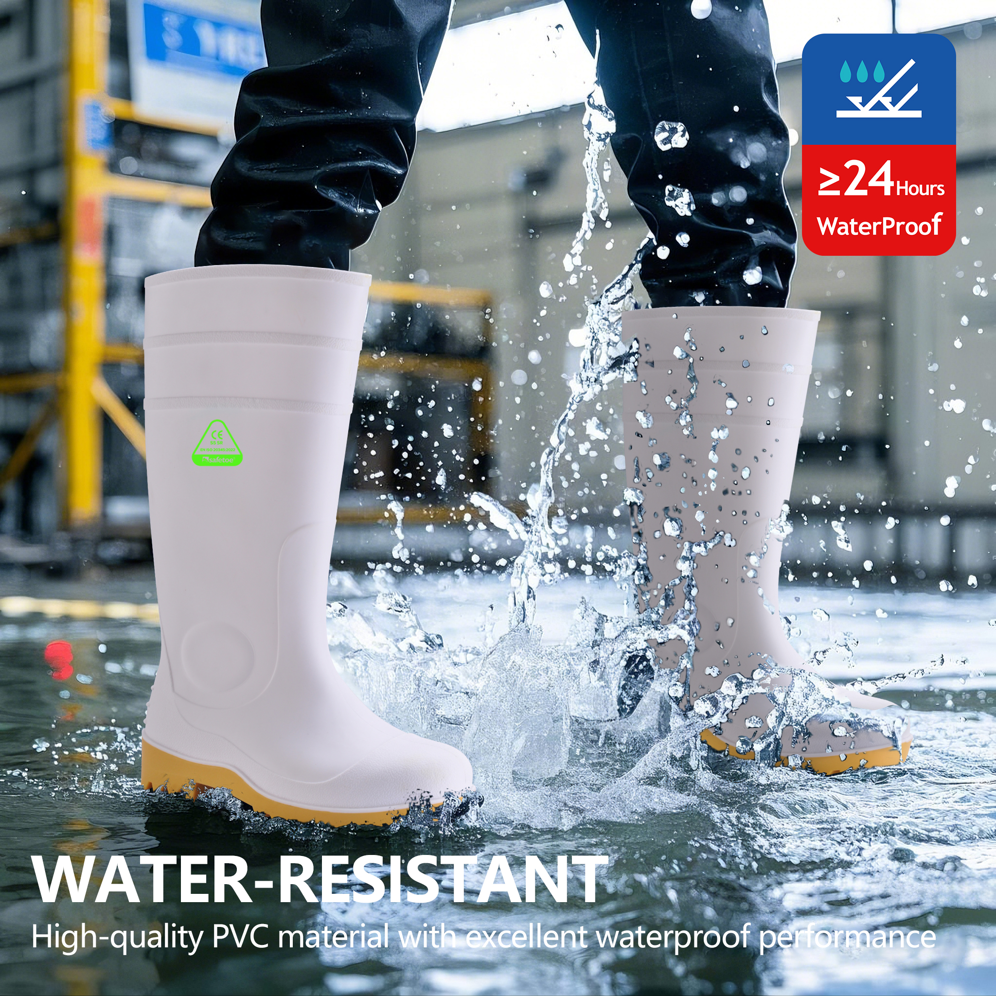 Botas de lluvia Wellington de PVC para limpieza y entornos industriales húmedos W-6037 Blanco AquaPioneer