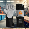 Guantes resistentes al calor para soldar guantes de cuero de vaca FL-1023 negro y gris