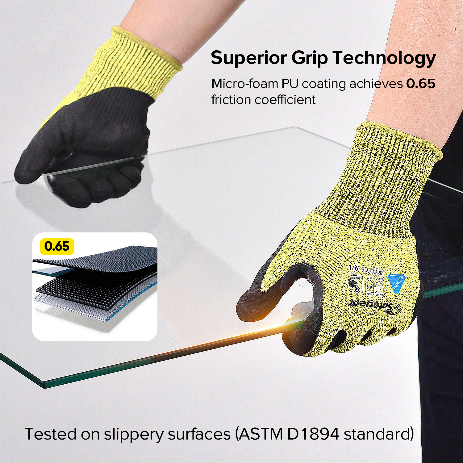Guantes de trabajo de seguridad resistentes a cortes PD8045 Amarillo