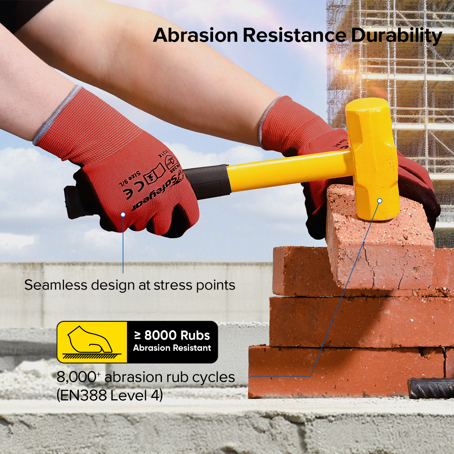 Guantes de trabajo resistentes recubiertos de PU PN8003 FlexShield Work Red 