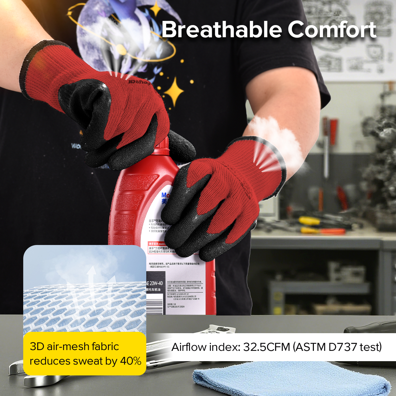 Guantes de trabajo de seguridad recubiertos de látex LY-3013 Grip Guarder Rojo