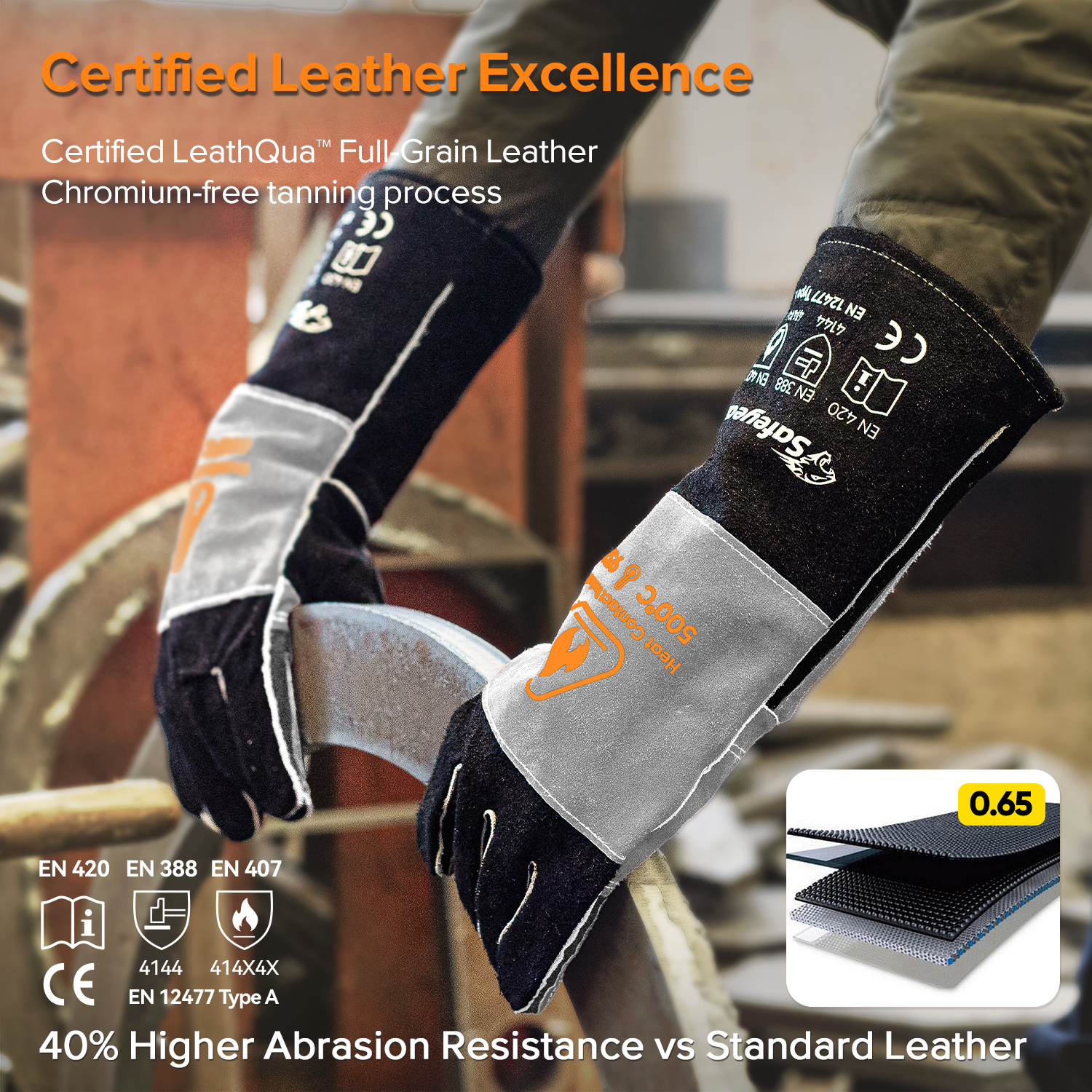 Guantes de soldadura de cuero para MIG/TIG | Protección contra el calor (EN 407)