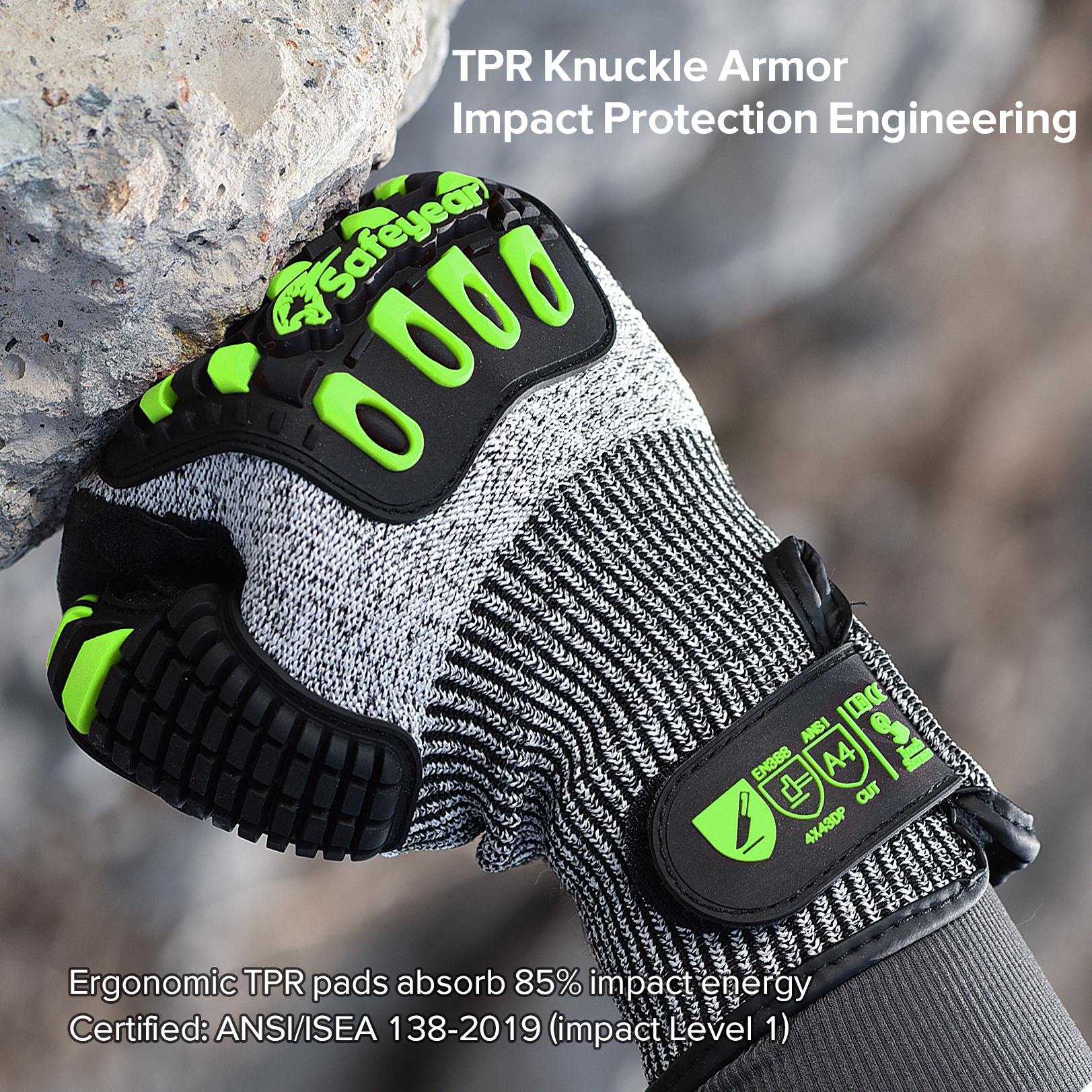 Guantes de nivel de corte HDPE Guantes de trabajo protector TPR9004 Verde