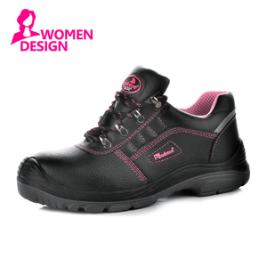 Zapatos de trabajo con punta de acero bonitos y cómodos con cordones negros para mujer