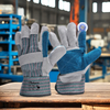 Guante Anticorte con Palma de Cuero Guantes de Impacto de Cuero FL-1015 Azul