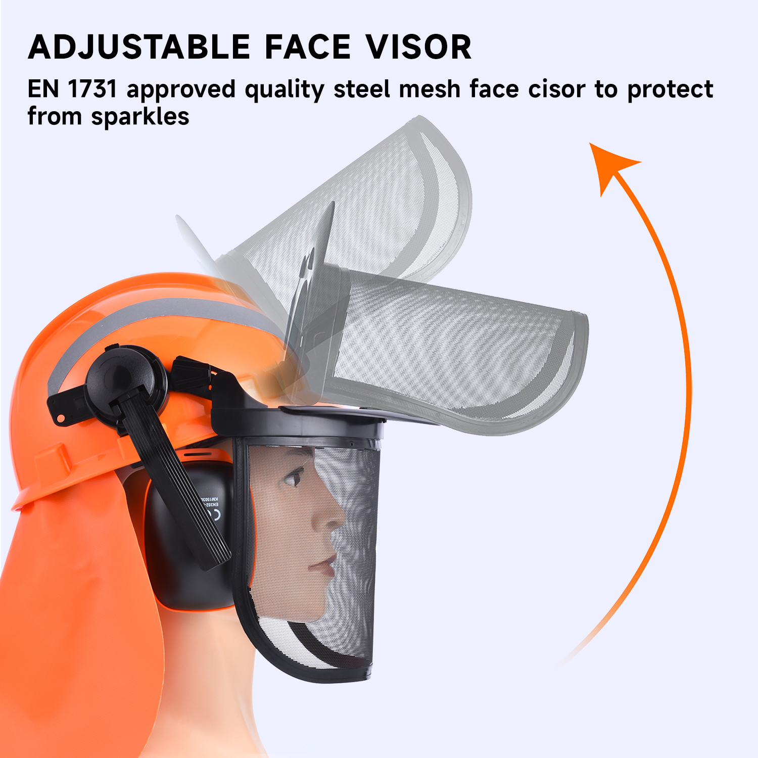 Cascos forestales y sombrero de protección de escudo de cara M-5009 naranja