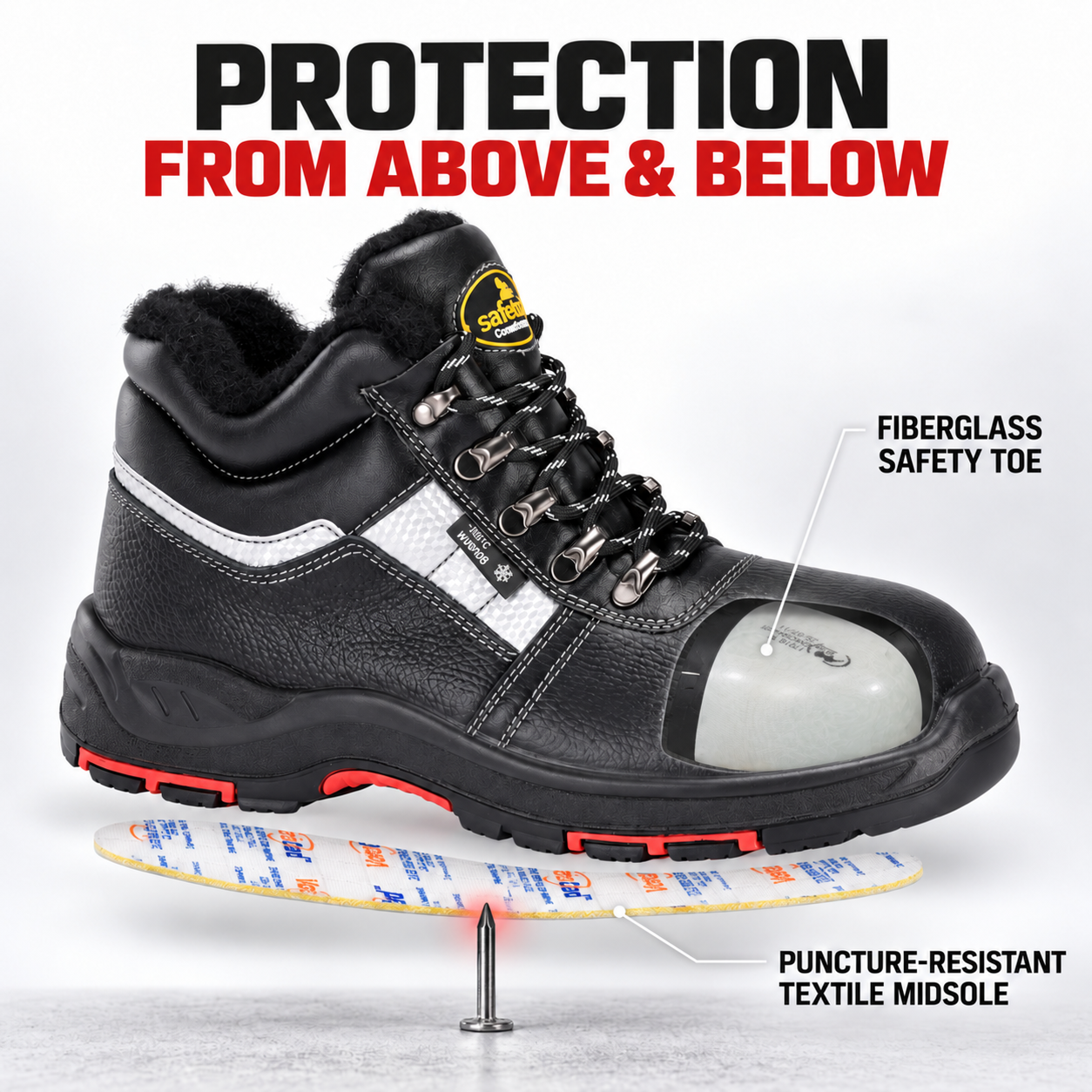 Botas de seguridad de invierno aisladas con forro de lana cálido | M-8027 Escudo de Hielo