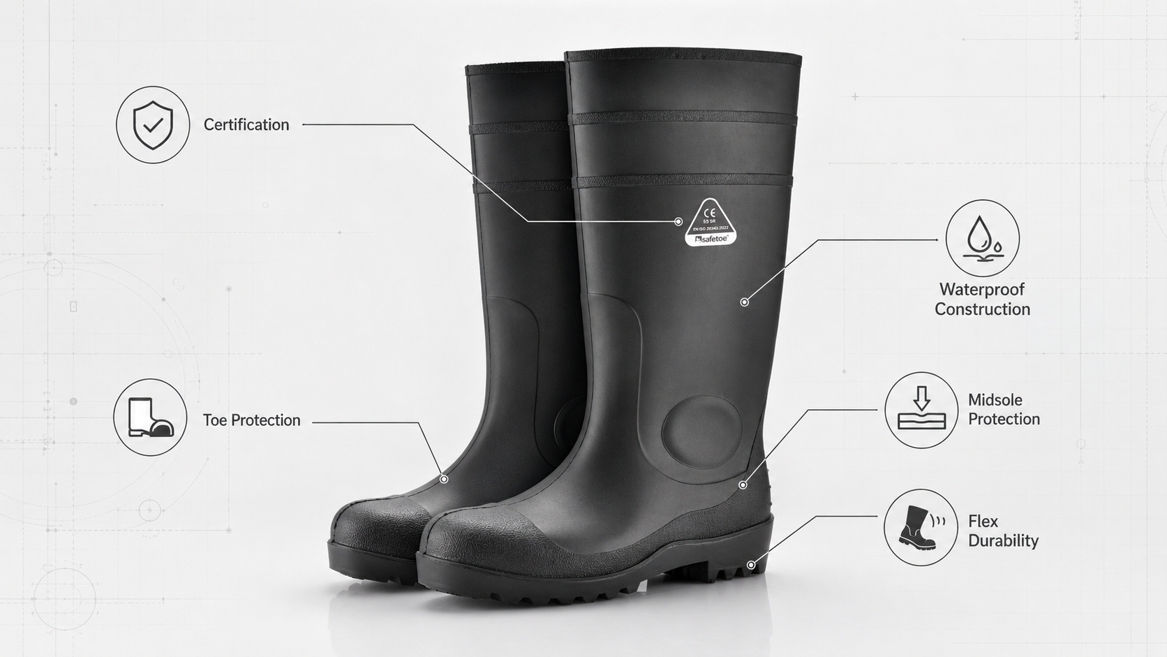 Seguridad Certificaci&oacute;n de est&aacute;ndares de botas Wellington y tecnolog&iacute;as de protecci&oacute;n