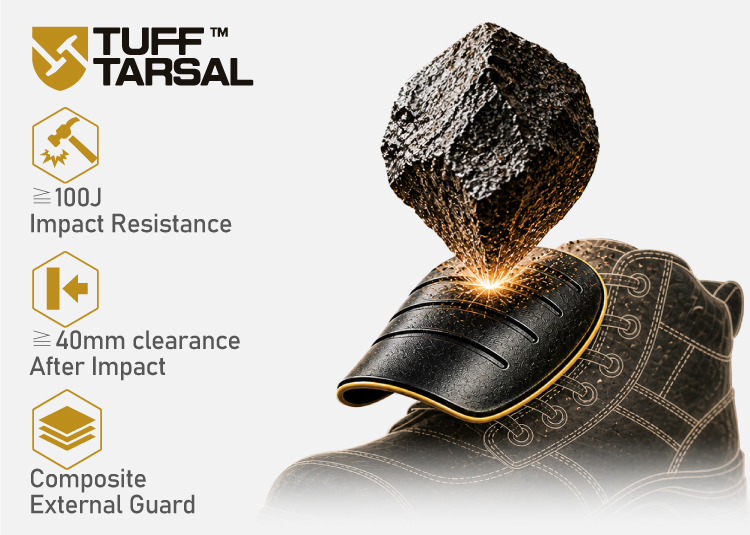 Tecnología de protección metatarsiana TuffTarsal™ con protección compuesta para calzado de seguridad resistente a impactos