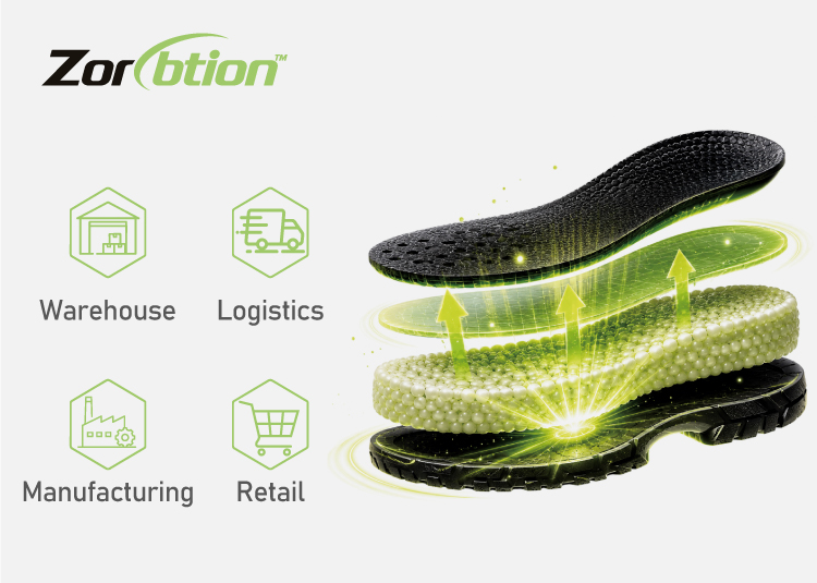 Tecnología de amortiguación Zorption™ con absorción de impactos multicapa y sistema de retorno de energía para calzado de seguridad