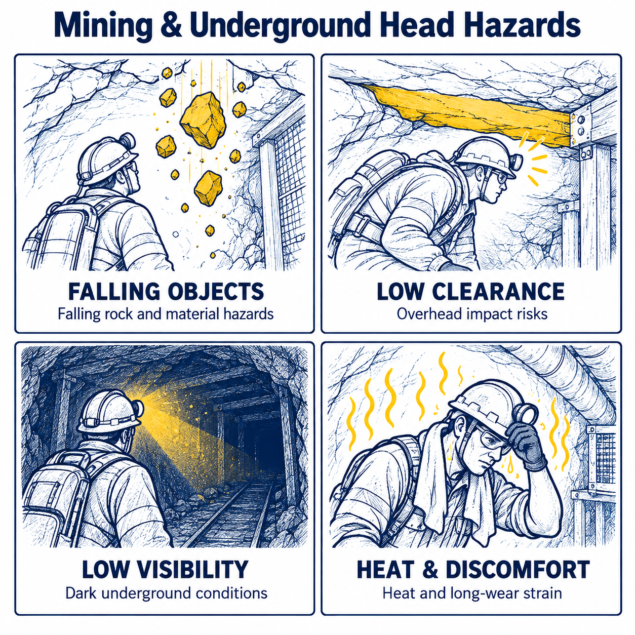 Peligros para la cabeza en miner&iacute;a y bajo tierra