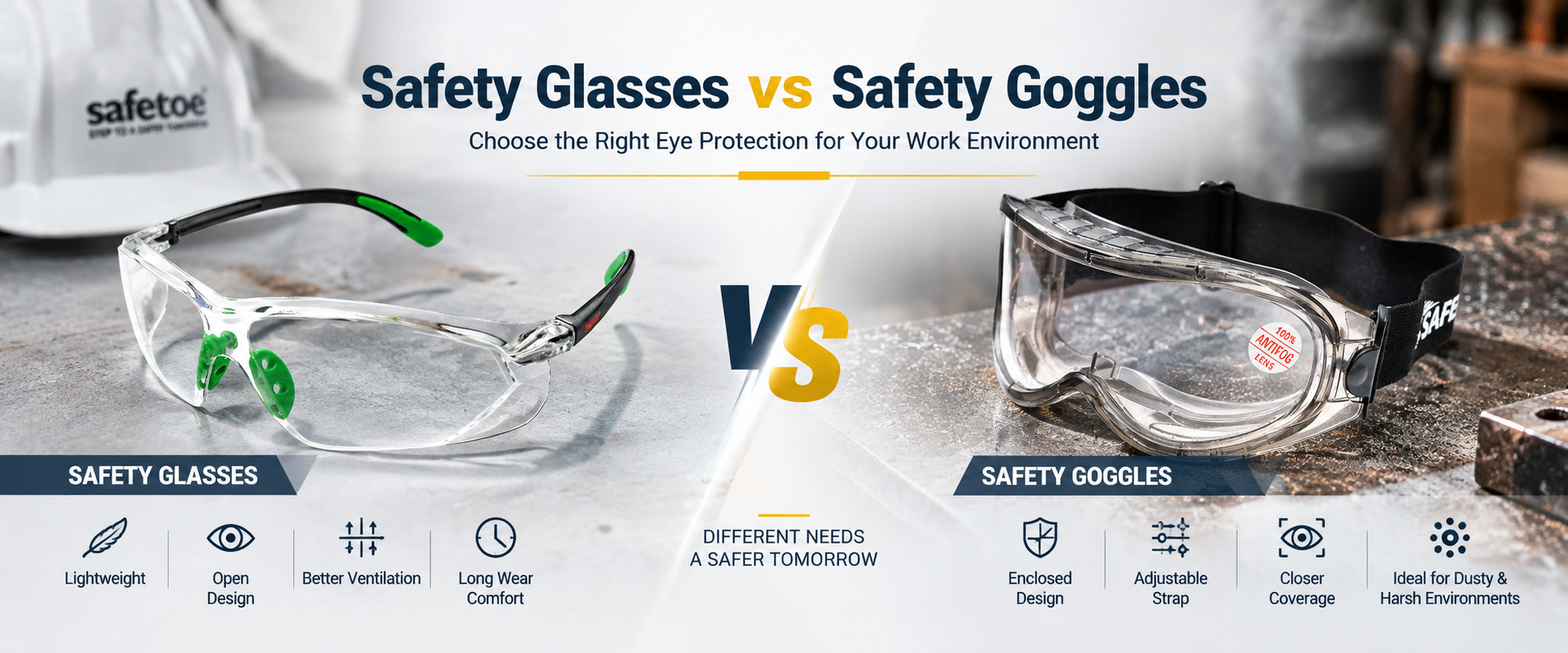 Comparaci&oacute;n de gafas de seguridad y gafas de seguridad para la protecci&oacute;n ocular industrial