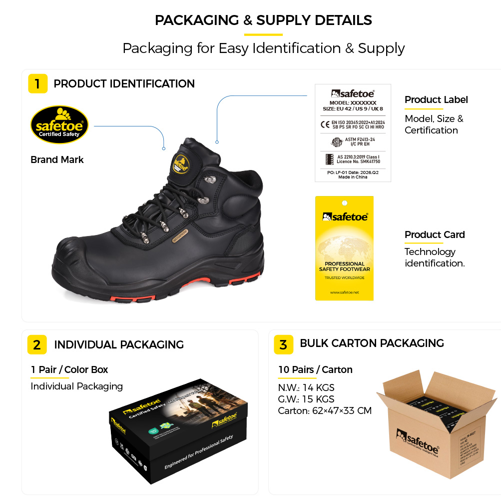 Safetoe Embalaje de botas de seguridad industrial M-8565 para suministro B2B