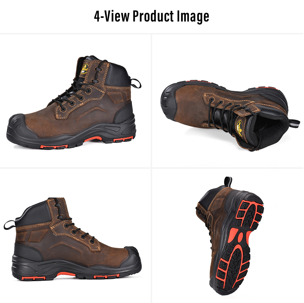 Cuatro vistas de Safetoe botas de seguridad para miner&iacute;a con punta compuesta sin metal M-8552