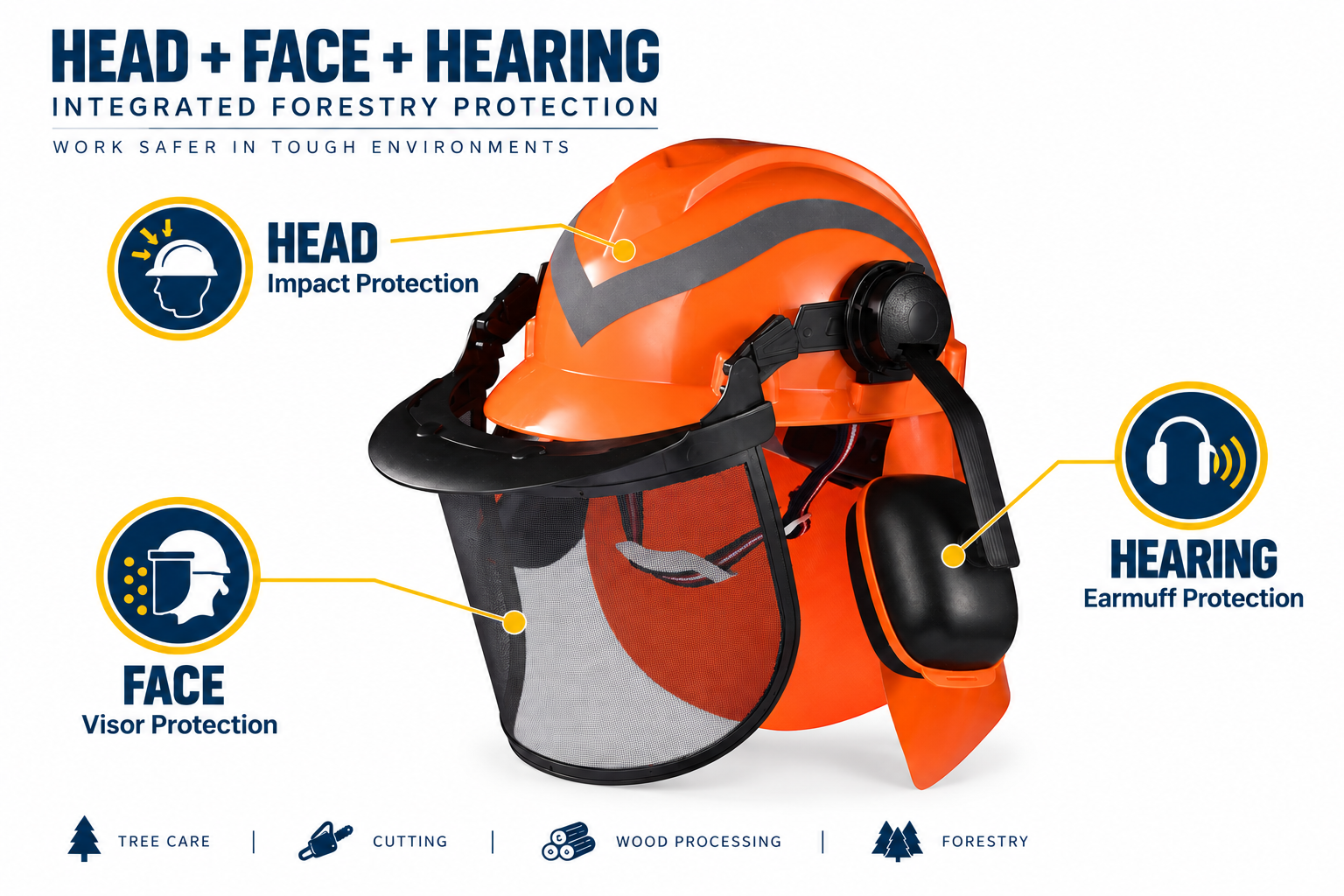 Casco forestal integrado con protecci&oacute;n facial y auditiva