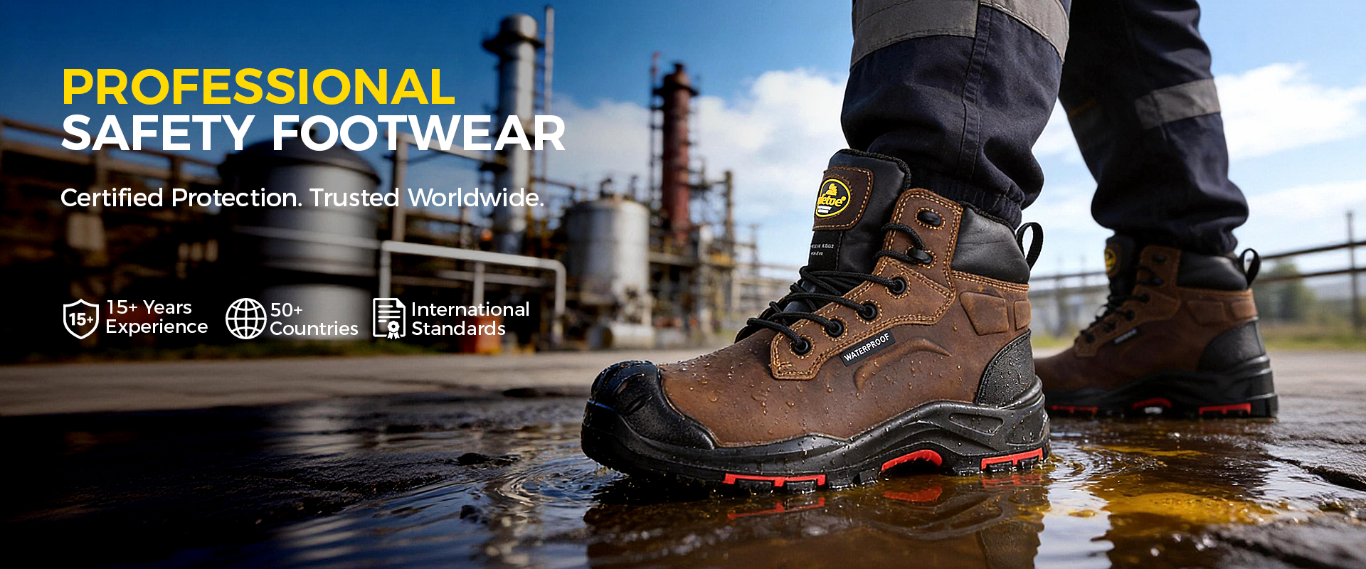 Botas de trabajo Chelsea de cuero negro M-8025NBK