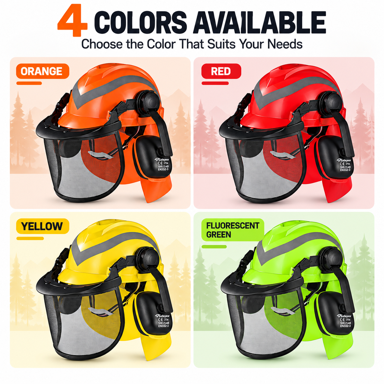 Casco de Seguridad Forestal con Visera de Malla y Orejeras M-5009