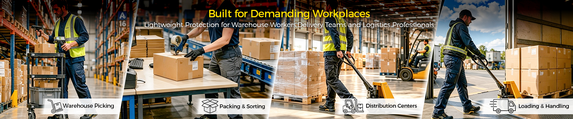 Soluciones de calzado de seguridad para logística y almacenamiento para trabajadores de almacén, equipos de entrega y profesionales de distribución en entornos de trabajo modernos.