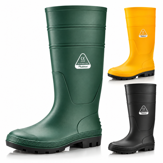 Botas de agua ocupacionales W-6036 en verde, amarillo, negro y blanco