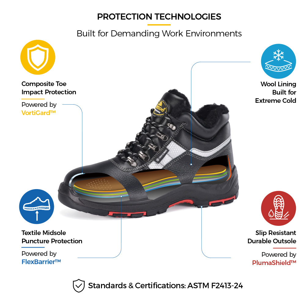 Safetoe Bota de seguridad de invierno IceShield M-8027 con puntera compuesta, entresuela textil, forro de lana y suela exterior antideslizante 