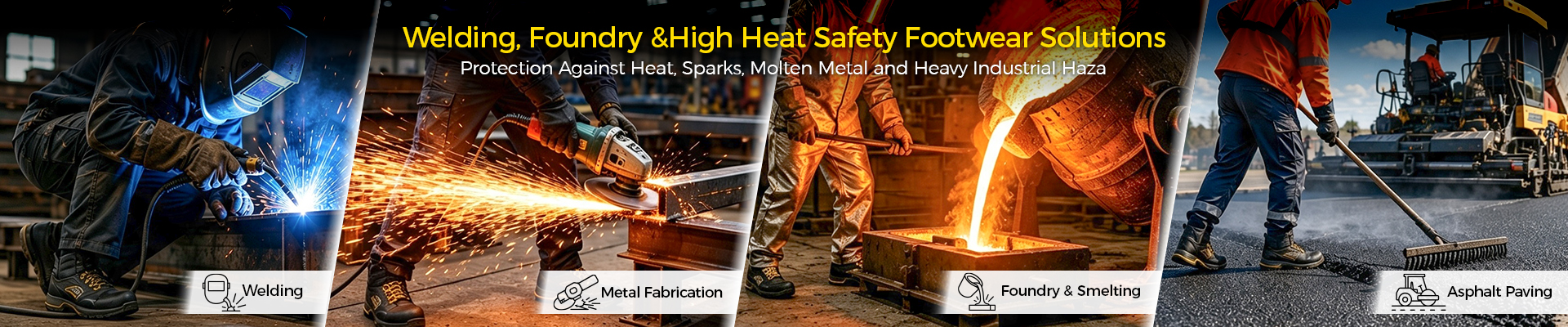 Soluciones de calzado de seguridad para soldadura, fundición y altas temperaturas para trabajo con metales, metal fundido y entornos industriales.
