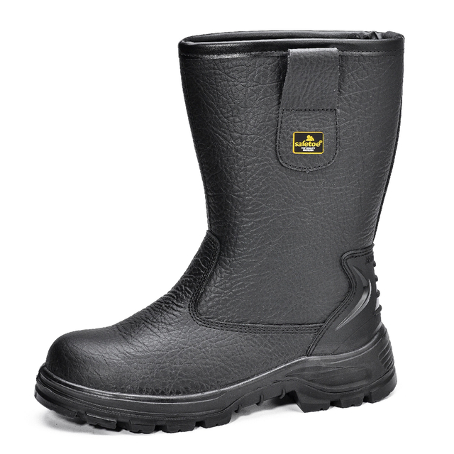 Botas de seguridad Rigger de cuero negro con punta de acero | H-9430