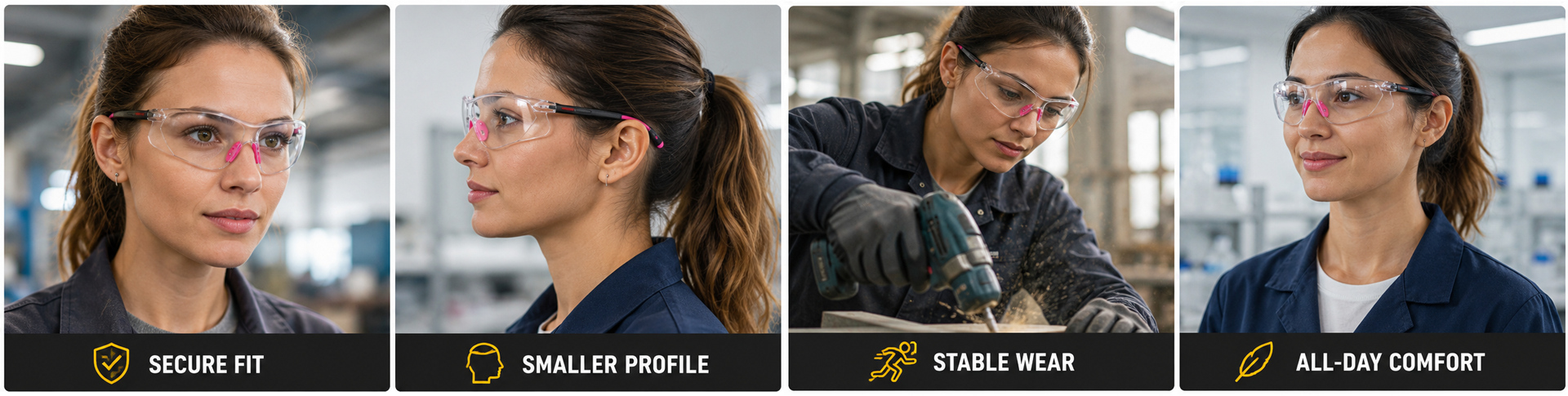 Gafas de seguridad para mujer diseñadas para rostros más pequeños con un ajuste seguro y cómodo