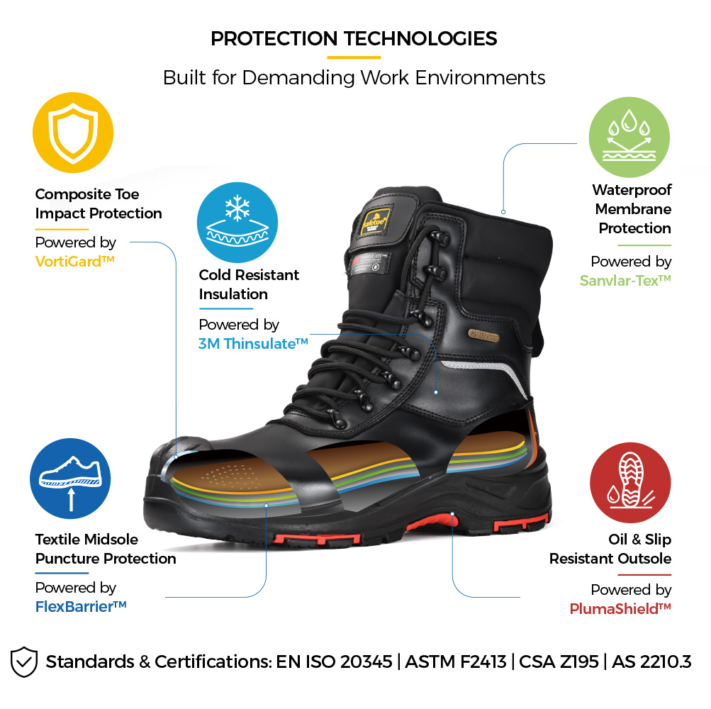 Botas de trabajo aislantes e impermeables H-9552BK con puntera compuesta y protecci&oacute;n contra pinchazos no met&aacute;lica