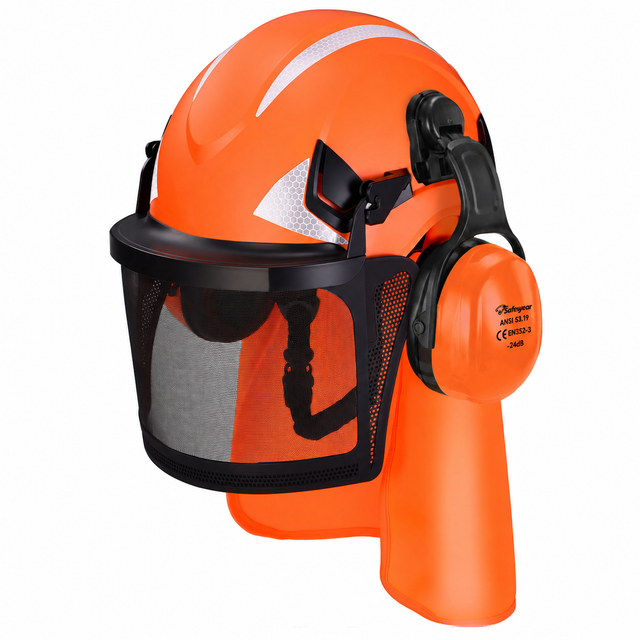 Casco de Seguridad con Pantalla Facial y Orejeras M-5017 Naranja