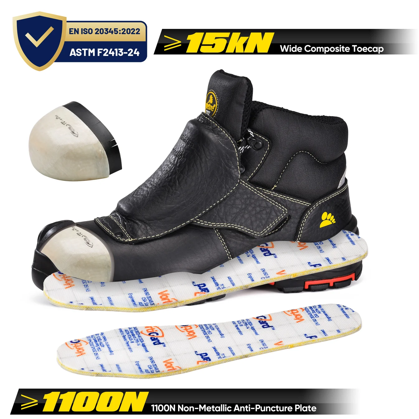 Botas de seguridad para soldadura con protección metatarsiana, punta compuesta | M-8387MP